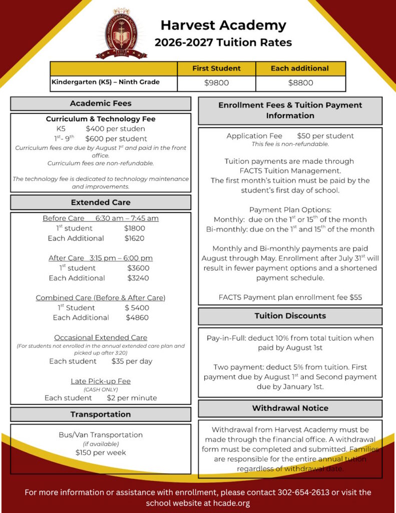 Tuition Rate Sheet